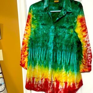 Easel tie-dyed long button down shirt